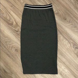Topshop Black Midi Pencil Skirt with Striped Waistband